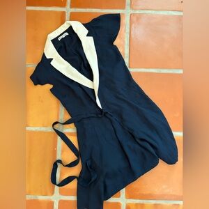 Reformation Navy and Cream Mini Wrap Dress